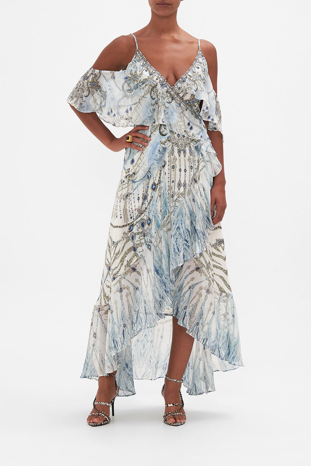 Ruffle Overlayer Wrap Dress Moon And Back print by CAMILLA