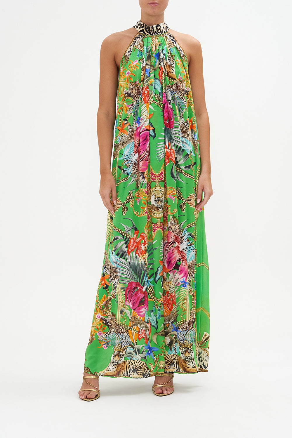 Tie Neck Long Dress Curious And Curiouser print by CAMILLA