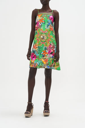 High Neck Low Back Shift Dress Curious And Curiouser print by CAMILLA