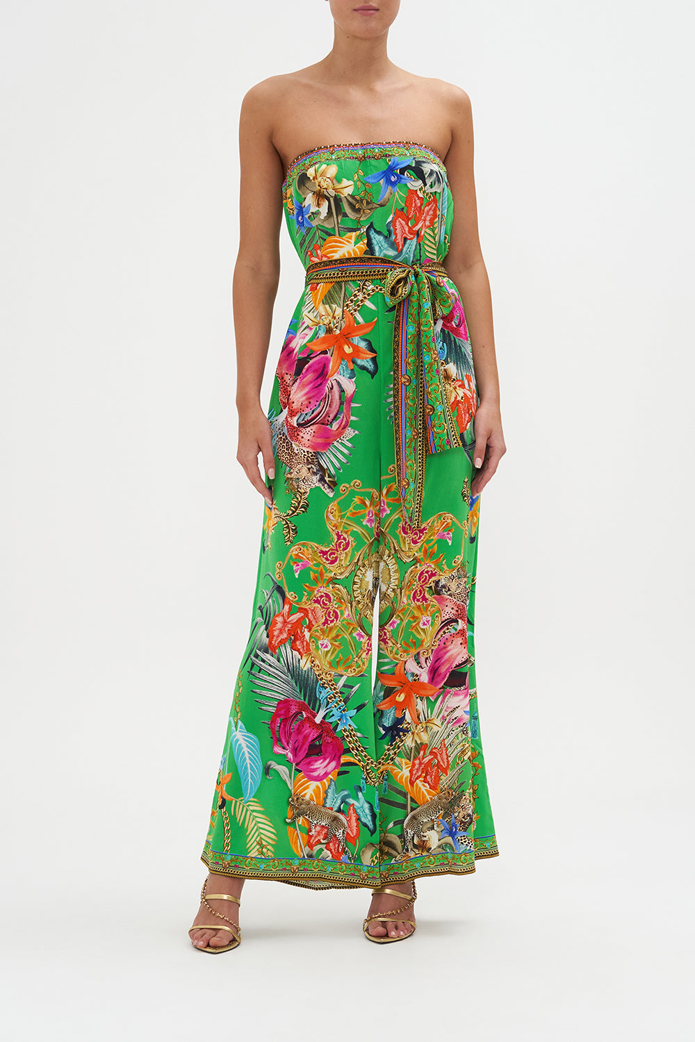 Tie Waist Strapless Jumpsuit Curious And Curiouser print by CAMILLA