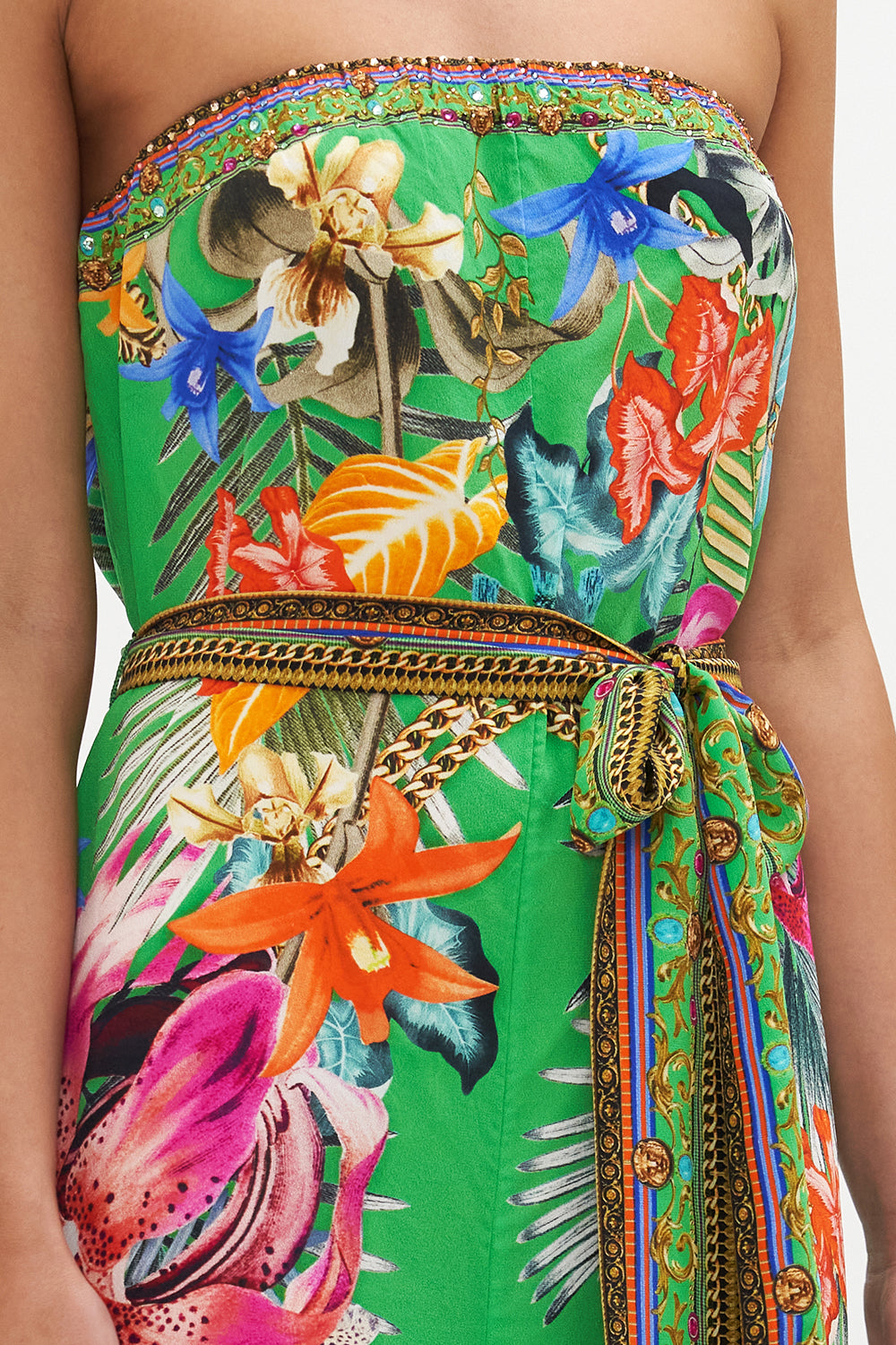 TIE WAIST STRAPLESS JUMPSUIT CURIOUS AND CURIOUSER