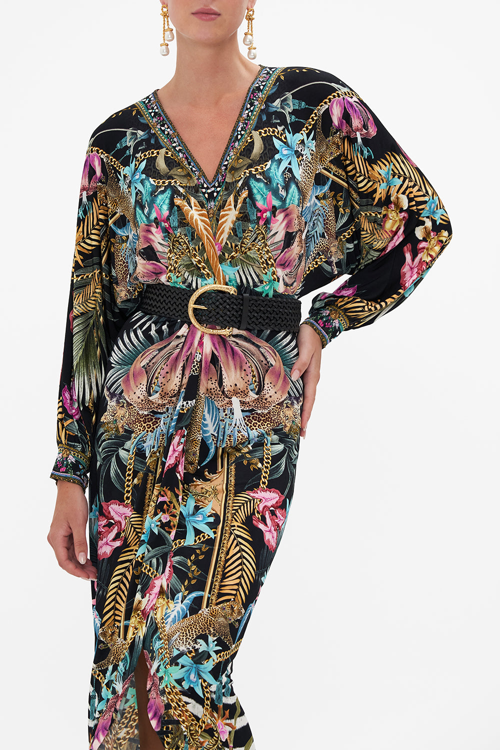 BRAIDED LEOPARD BUCKLE BELT SOLID BLACK