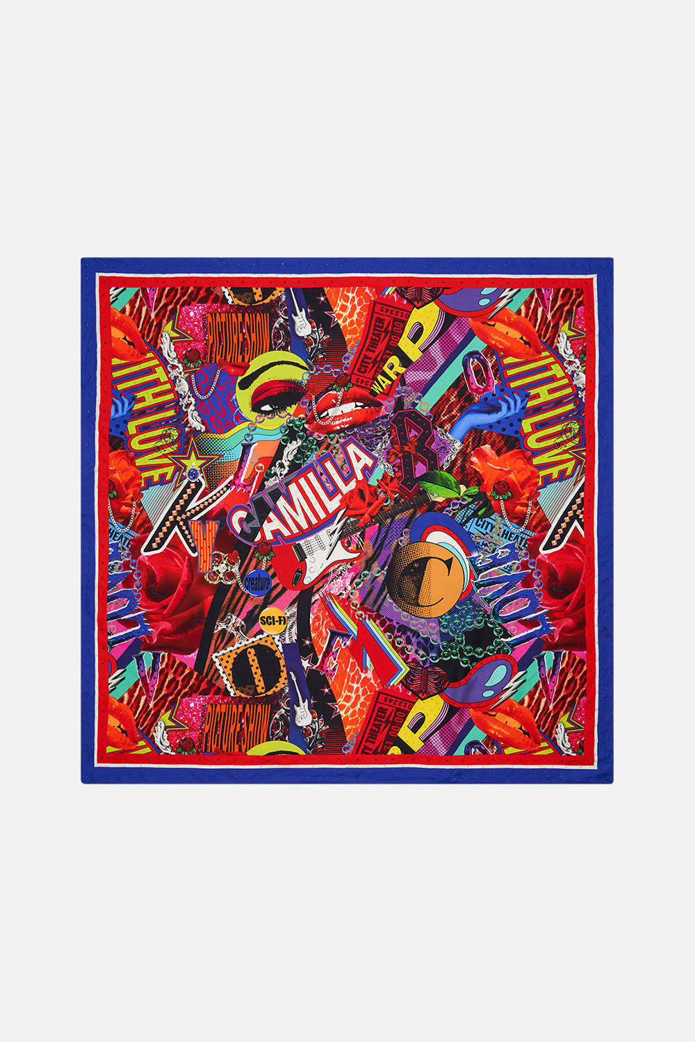 Flat product view CAMILLA silk scarf in multicoloured Radical Rebirth print