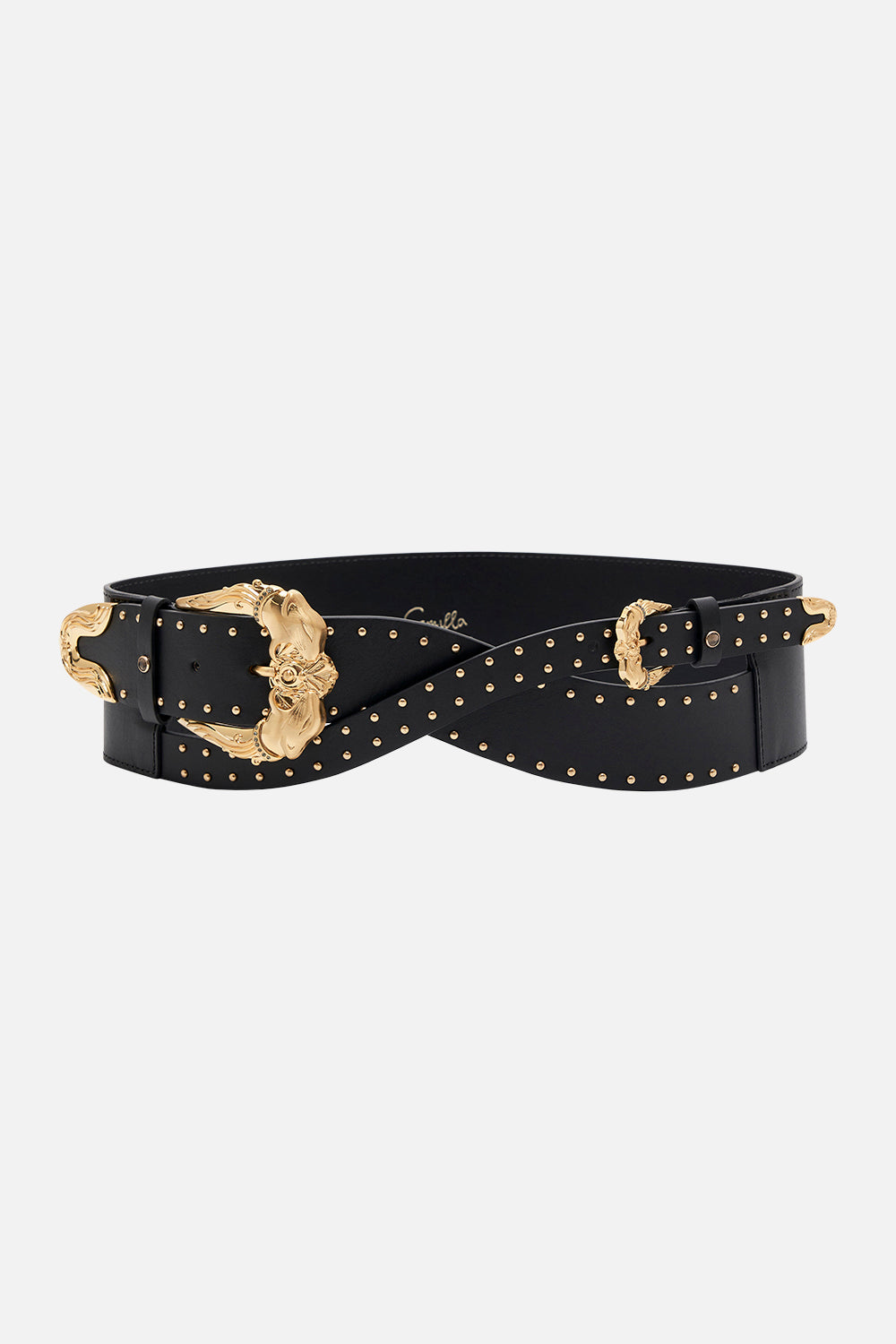 Studded Buckle Belt Solid Black print by CAMILLA