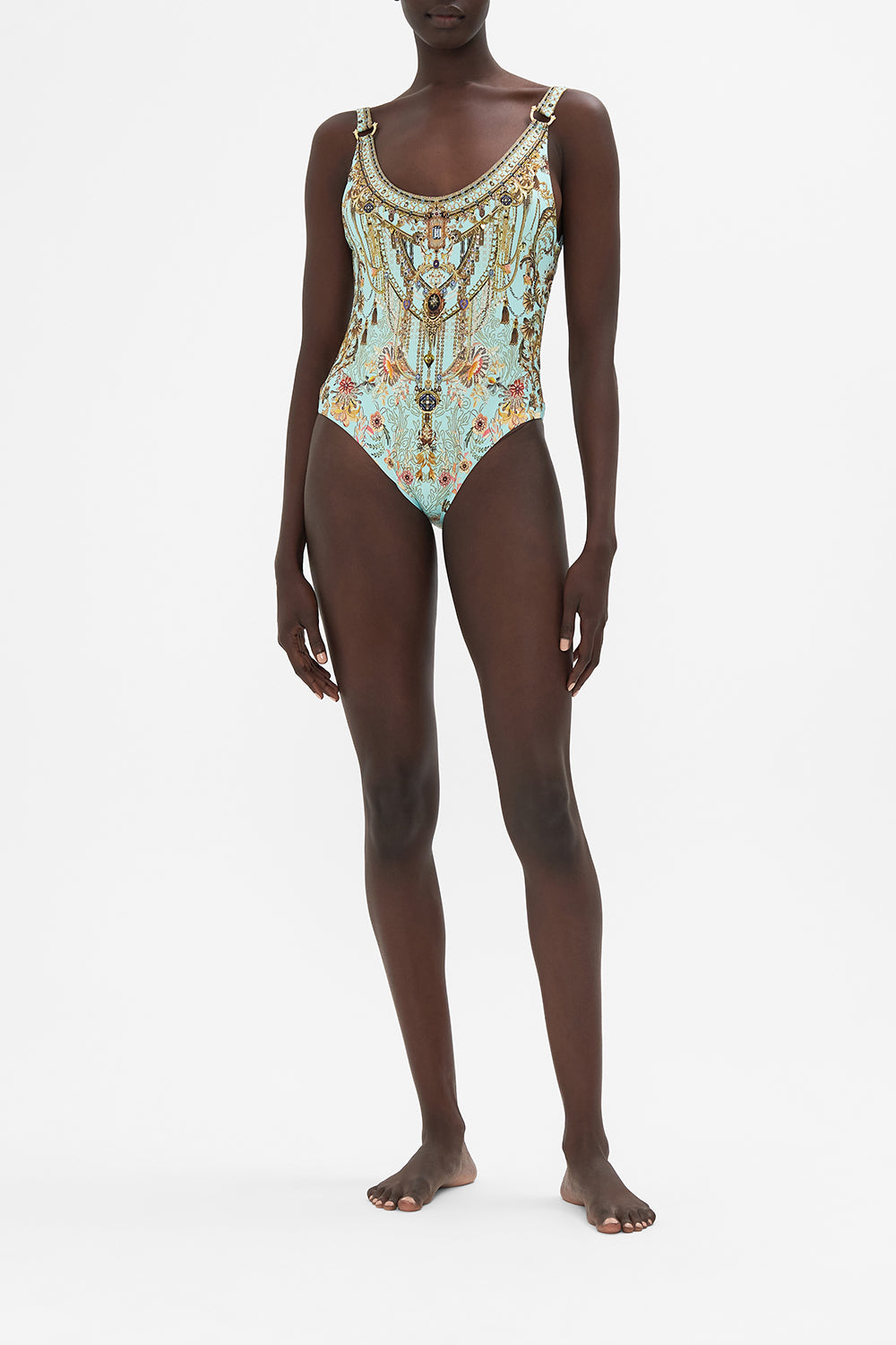 Scoop One Piece With Trims Adieu Yesterday print by CAMILLA