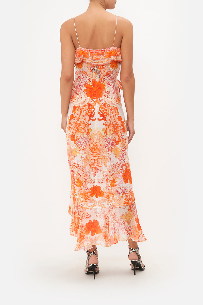 SHORT WRAP DRESS WITH RUFFLE SLEEVE DRAGON MOTHER