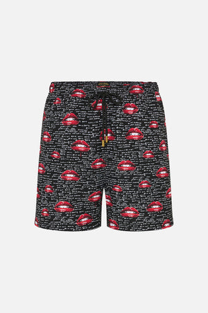 Product view of Hotel Franks by CAMILLA mens elastic waist boardshorts in black Chaos Magic Print 