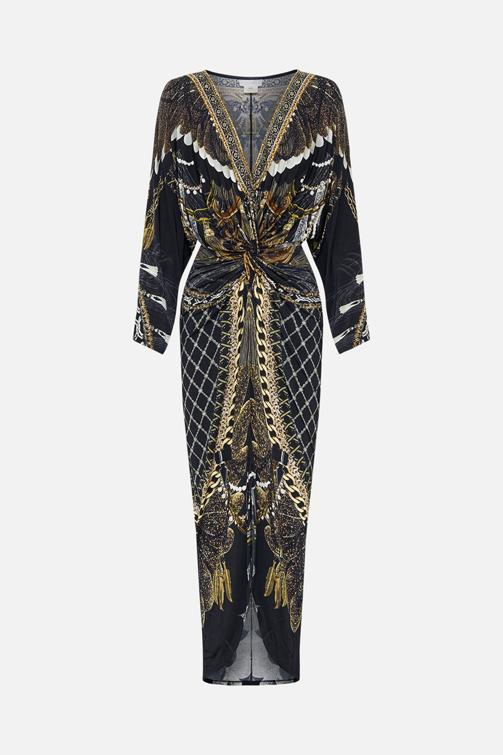 LONG SPLIT FRONT TWIST DRESS RAVIN RAVEN