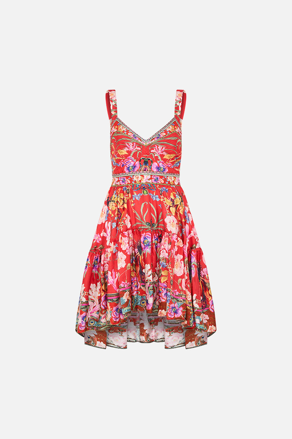 SHORT DRESS WITH FITTED BODICE RUFFLE SOME FEATHERS