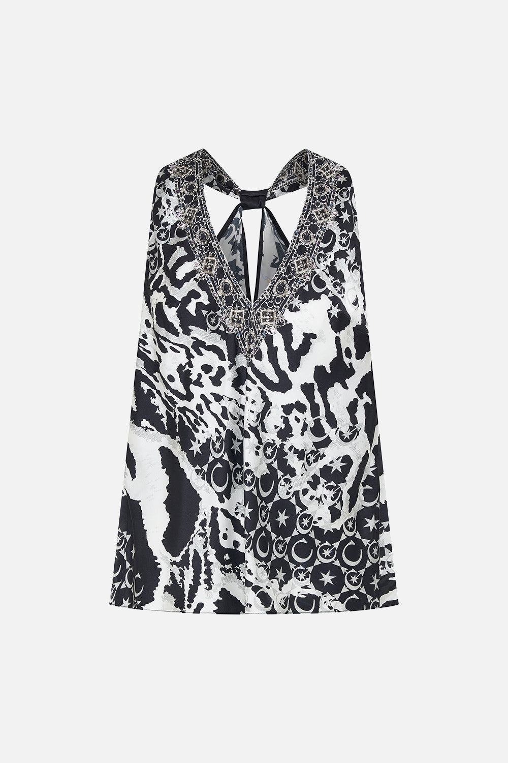 V NECK TOP WITH KNOT BACK FELINE FANTASY