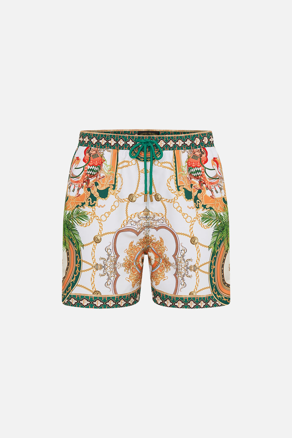 Product view of Hotel Franks by CAMILLA mens white boardshorts in My Sweet Devotion print