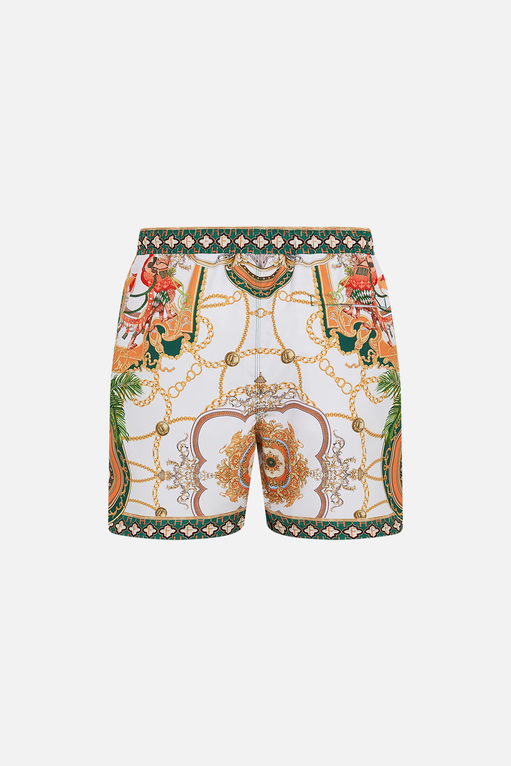 Back product view of Hotel Franks by CAMILLA mens white boardshorts in My Sweet Devotion print