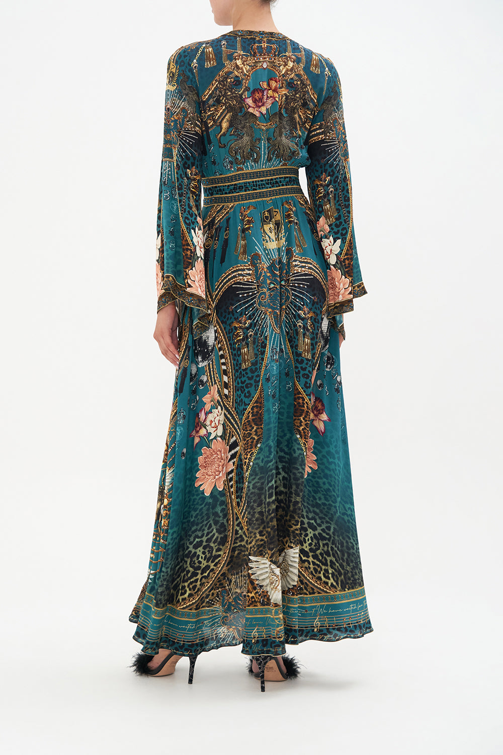 KIMONO SLEEVE DRESS WITH SHIRRING DETAIL TIGER PANTS