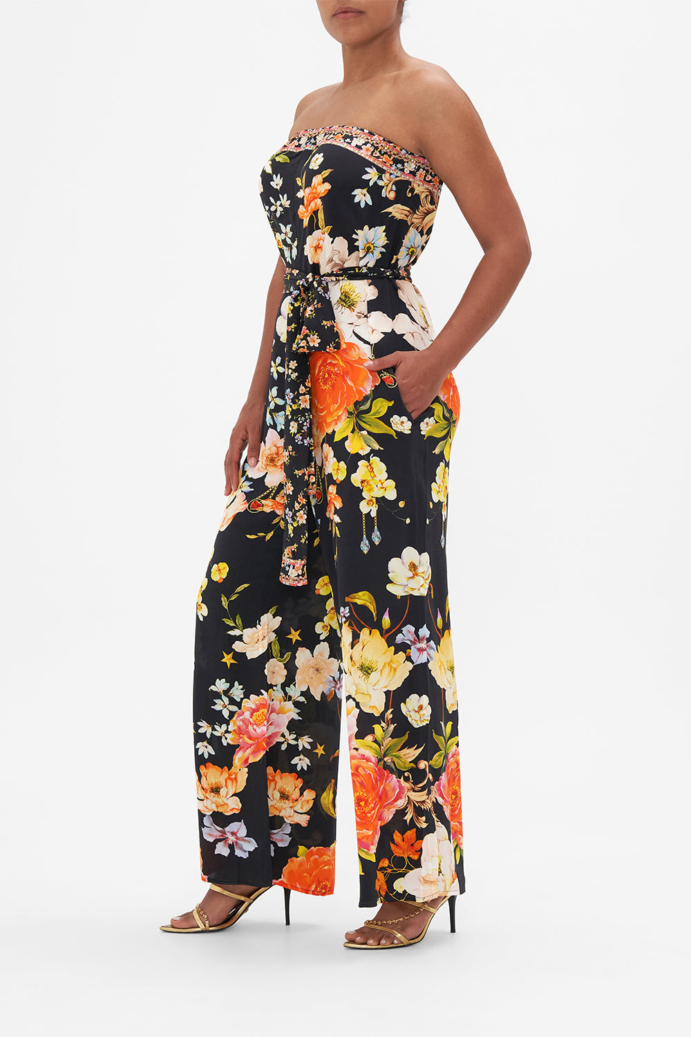 Camilladress Off Shoulder Bow Tie Waist Wide Leg Jumpsuit