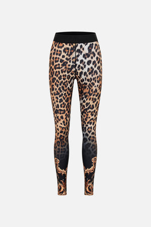 Front view of model wearing CAMILLA leopard print leggings in Running In The Wild print 