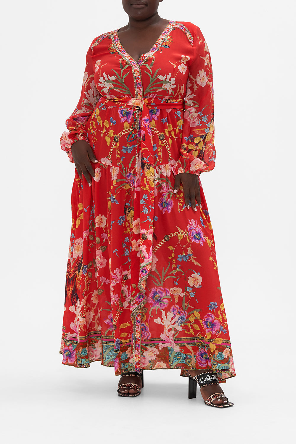 V NECK DRESS WITH BELT RUFFLE SOME FEATHERS