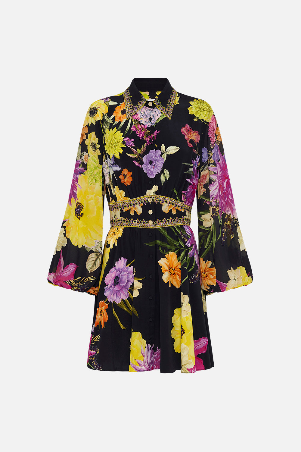 COLLARED SHAPED WAISTBAND DRESS PEACE BE WITH YOU