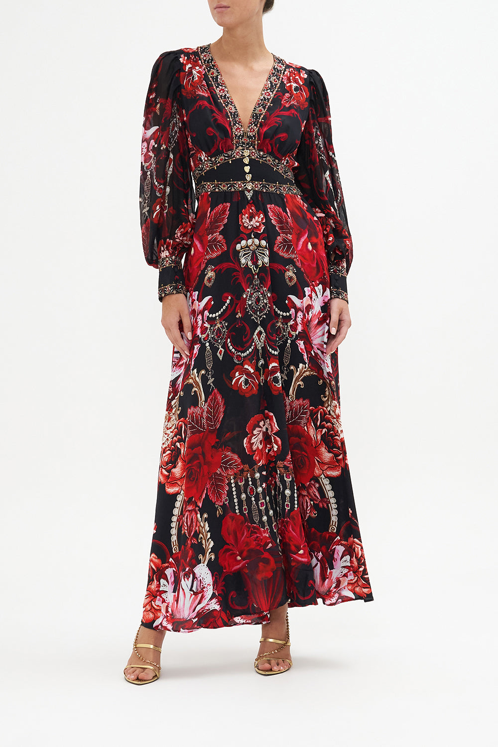 Shaped Waistband Dress With Gathered Sleeves Sisterhood Of The Rose print by CAMILLA