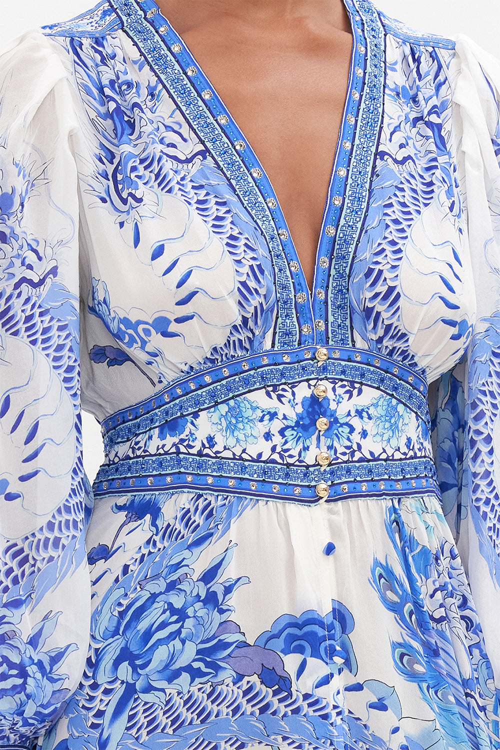 BUTTON DRESS WITH SHAPED WAISTBAND AND GATHERED SLEEVES HEART OF A DRAGON