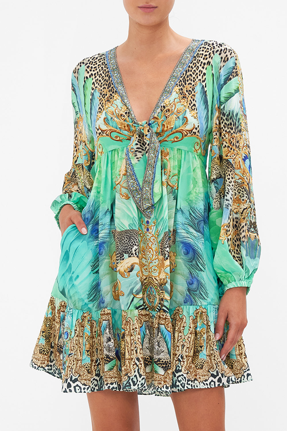 SHORT TIE FRONT BLOUSON DRESS LAY OF THE LAND