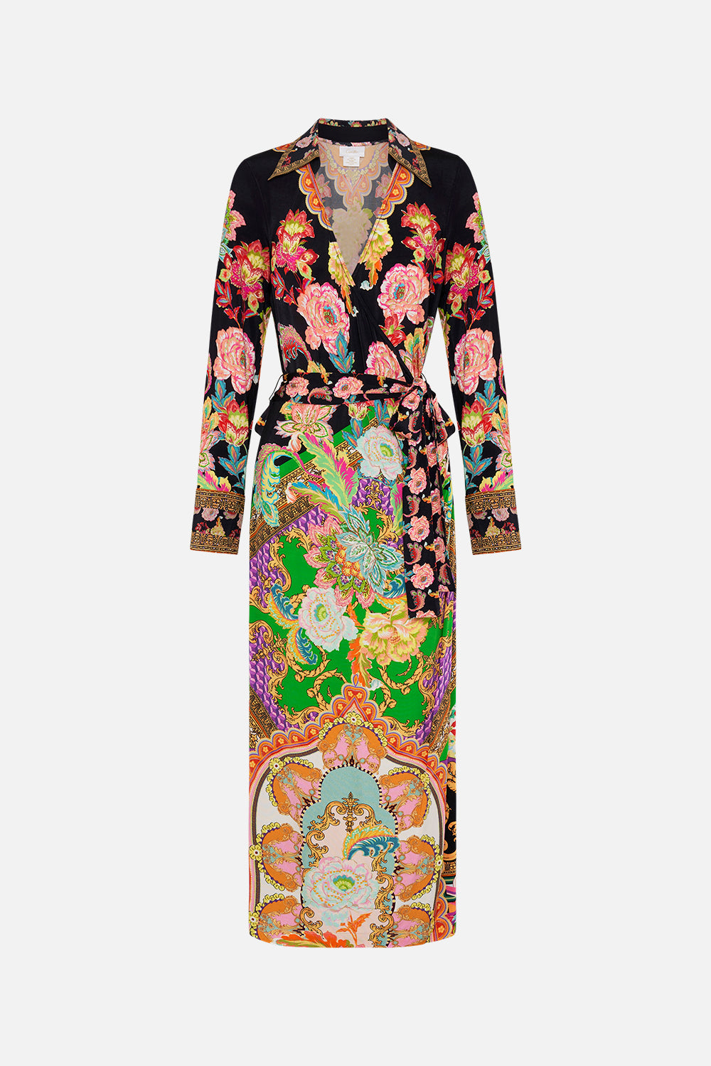 Product view of CAMILLA printed jersey wrap dress in Sundowners In Sicily print