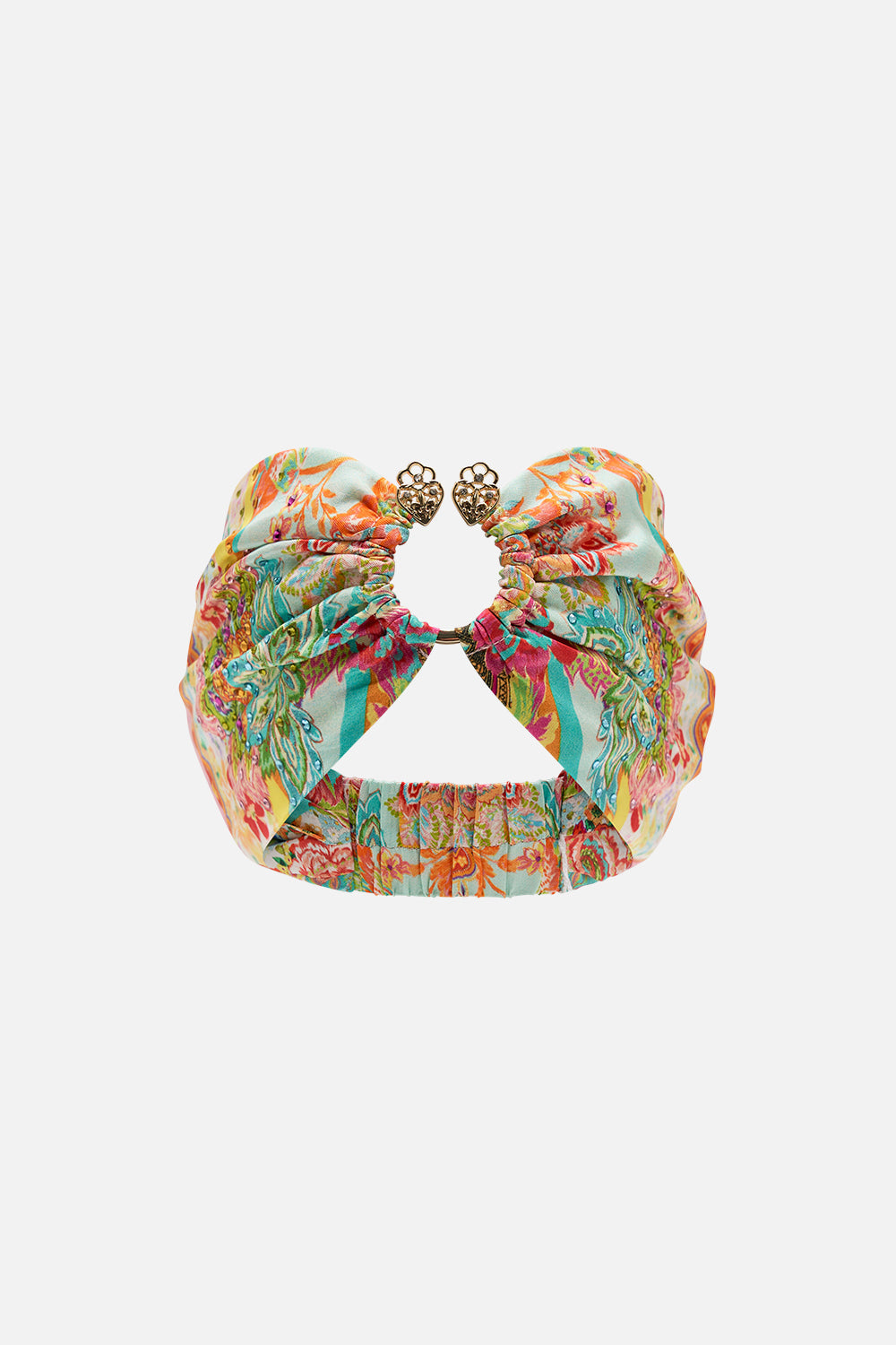 Product view of CAMILLA silk headband with ring detail in An Italian Welcome print