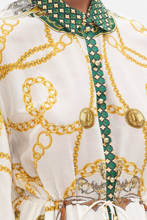 Crop view of model wearing CAMILLA silk cotton maxi dress in My Sweet Devotion print