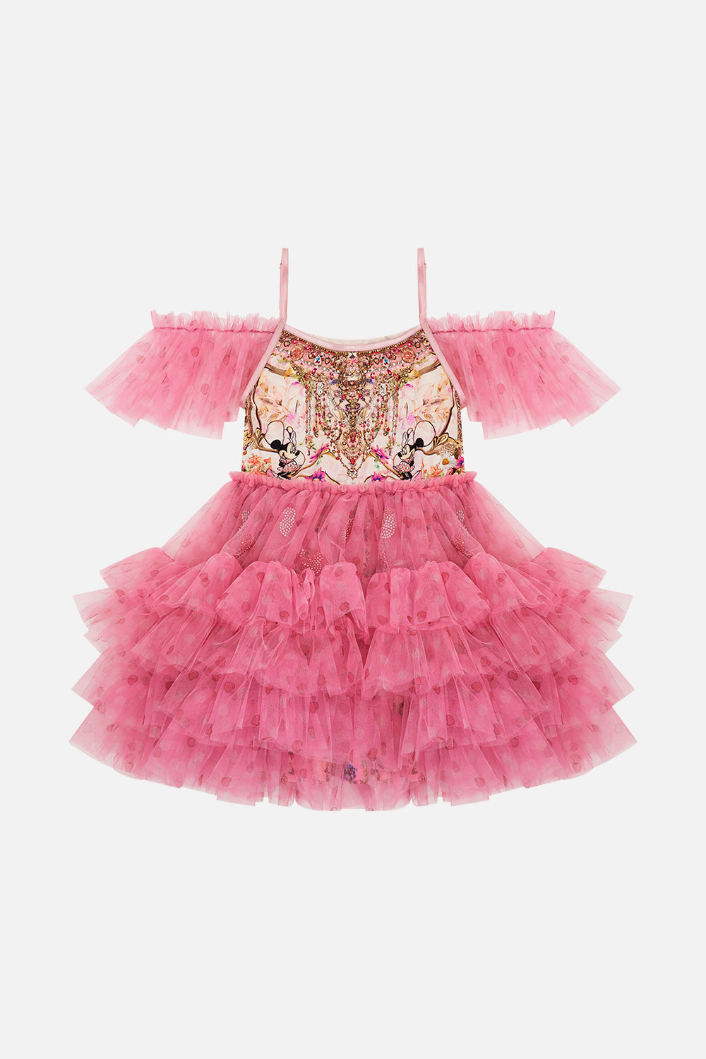 KIDS TUTU DRESS WITH SLEEVE FRILLS 4-10 MINNIE MOUSE MAGIC