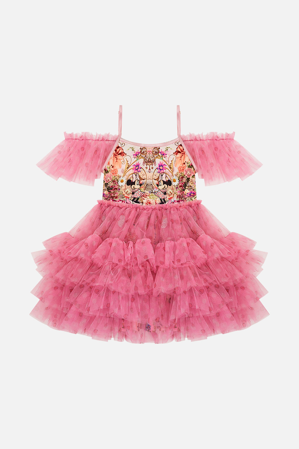 KIDS TUTU DRESS WITH SLEEVE FRILLS 4-10 MINNIE MOUSE MAGIC