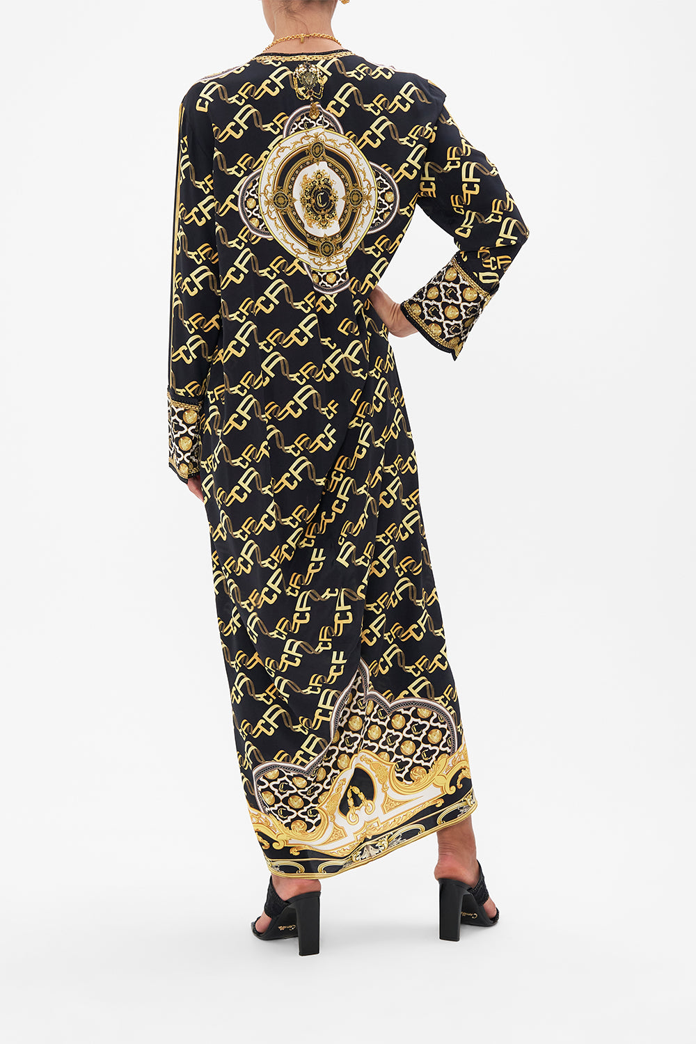 DRAPED BACK LONG SLEEVE DRESS TETHER ME NOT