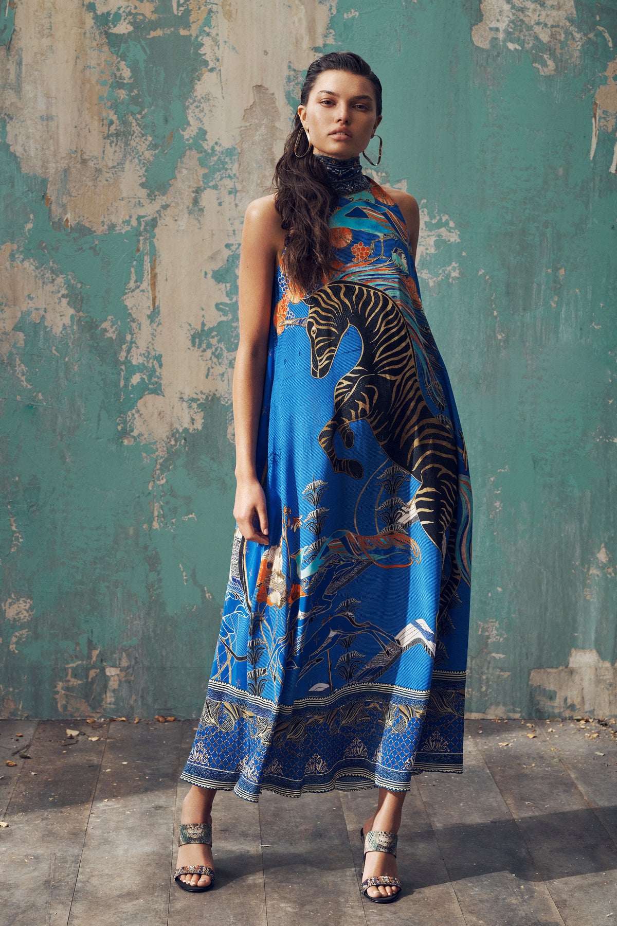 HIGH NECK DRESS WITH BACK NECK TIE TREE OF LIFE