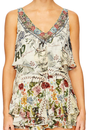 MEMORY LANE PLAYSUIT W TIERED OVERLAY