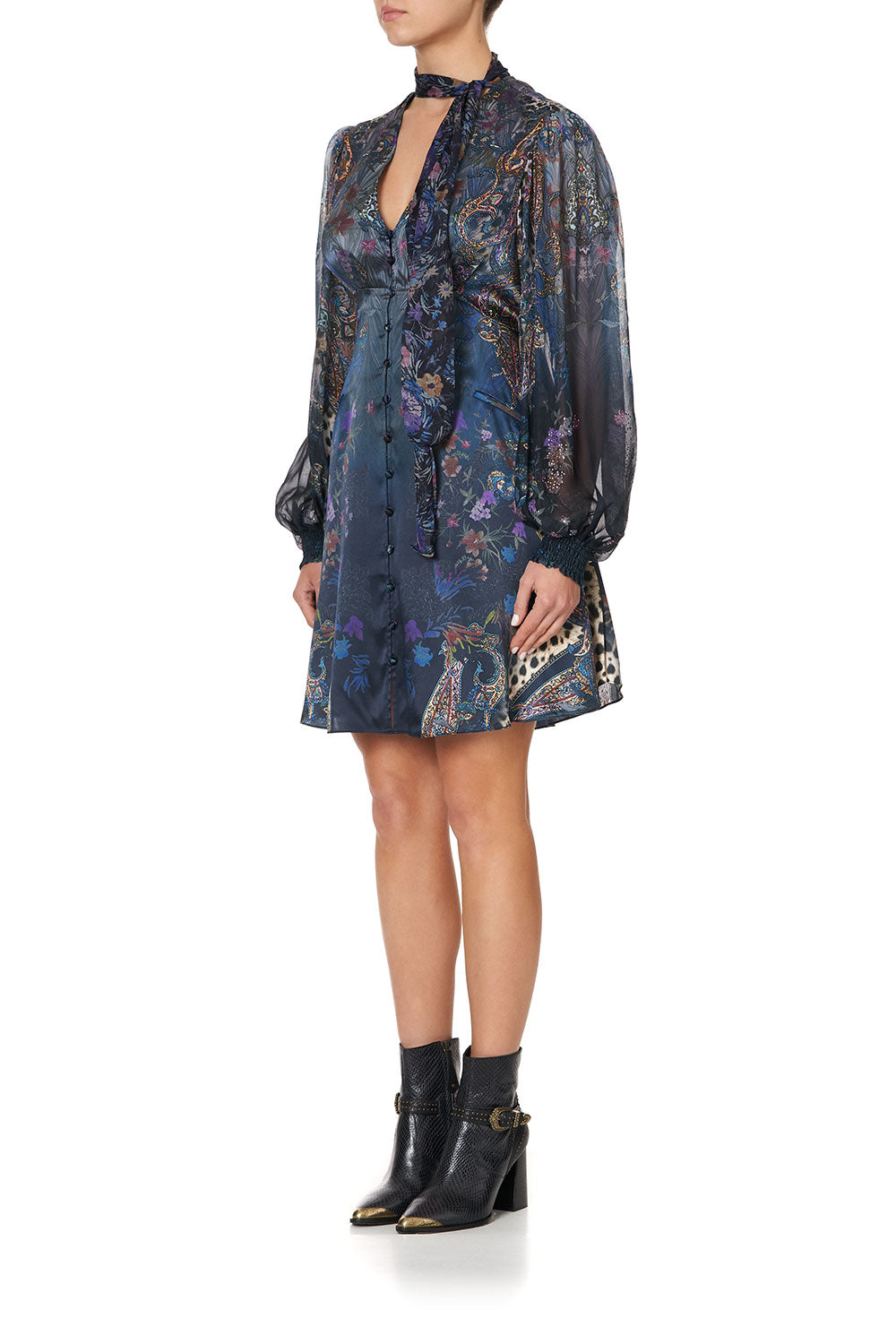 BLOUSON DRESS WITH NECK TIE FESTIVAL EXPRESS