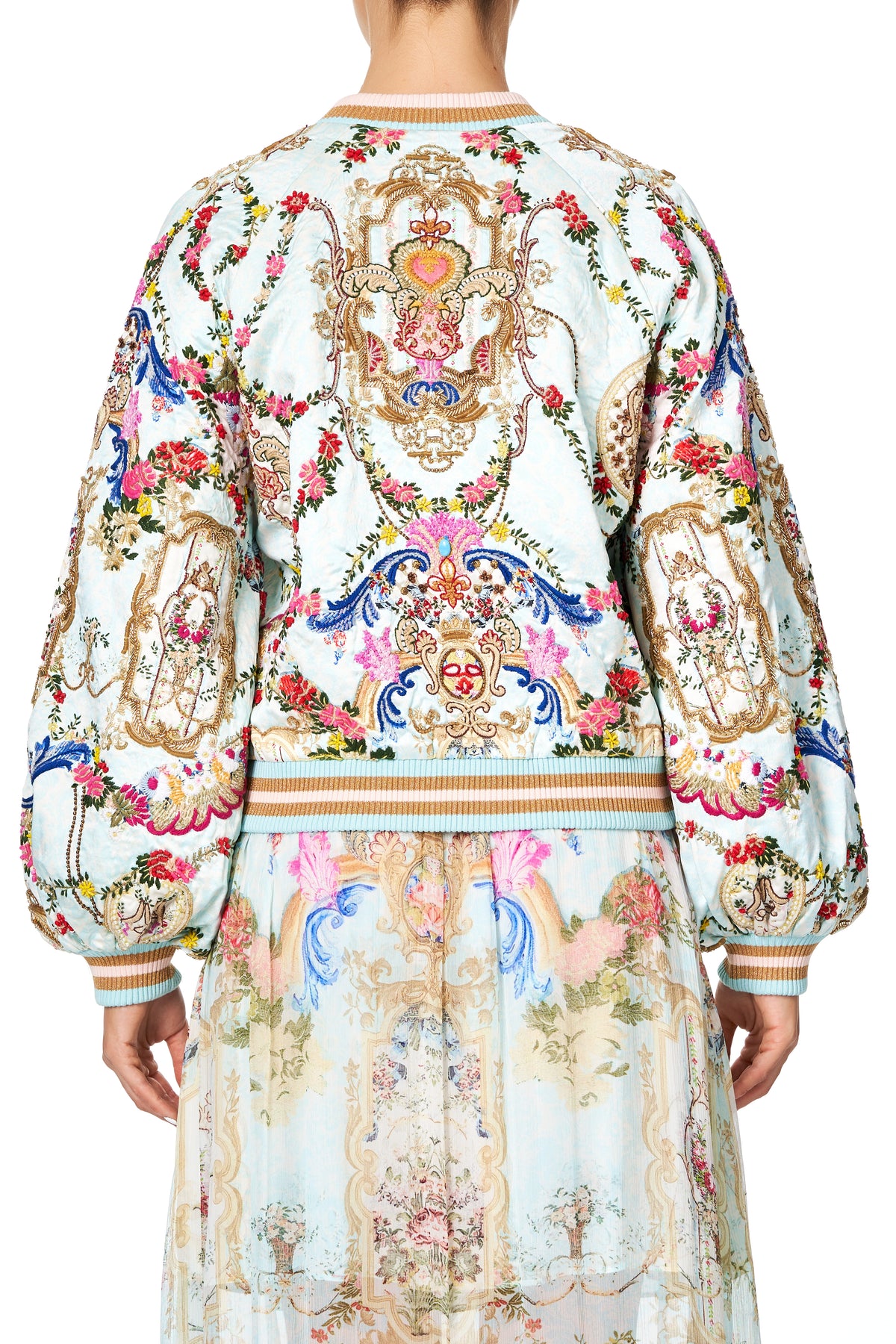 EMBELLISHED BLOUSON SLEEVE BOMBER VERSAILLES SKY