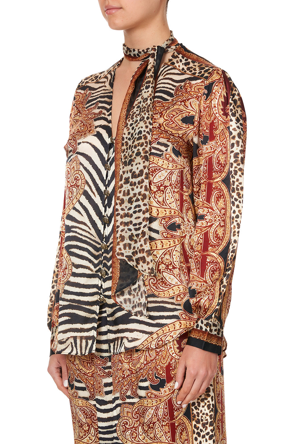 BUTTON DOWN BLOUSE WITH NECKTIE WILD FIRE