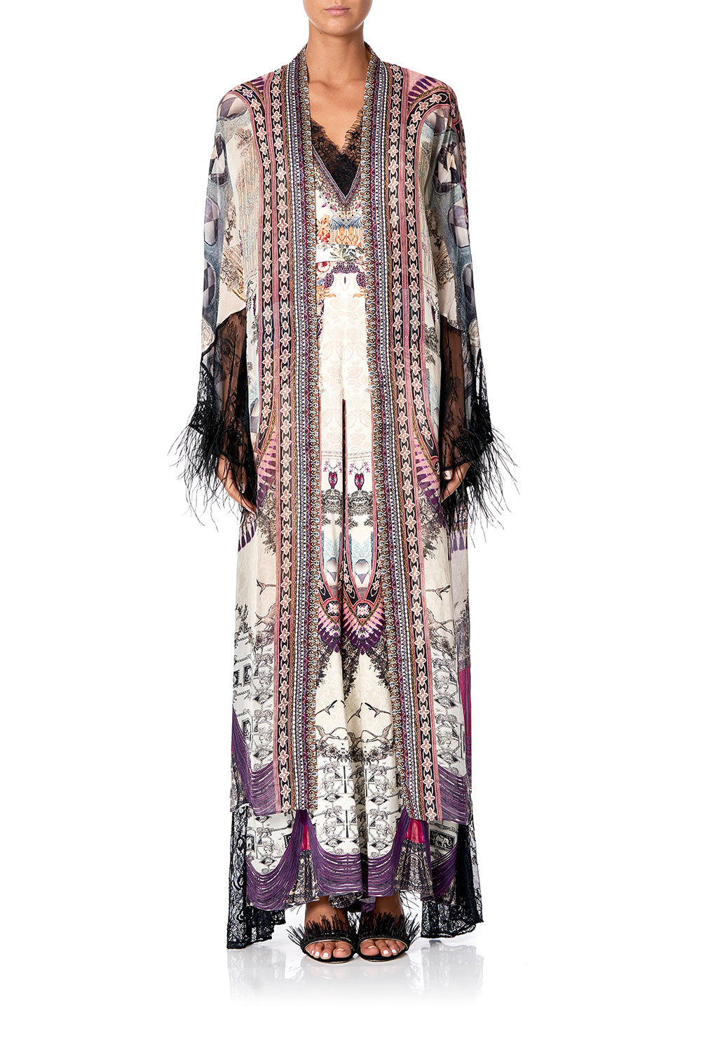 LAYERING ROBE WITH LACE INSERT VIOLET CITY