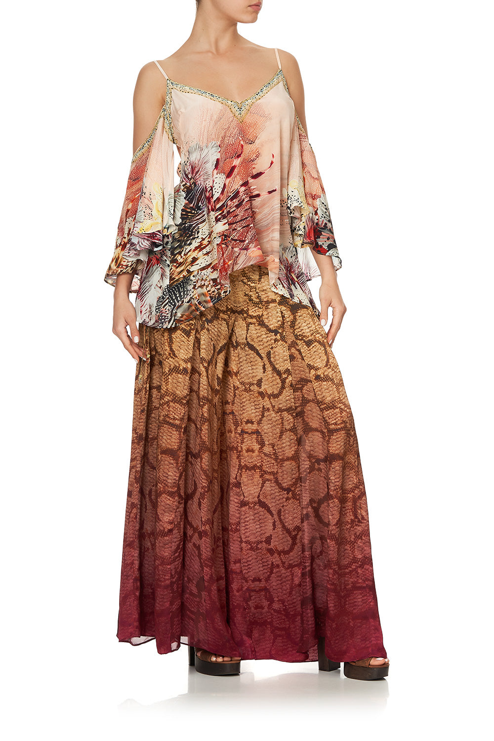 DROP SHOULDER STRAPPY BLOUSE COASTAL TREASURE