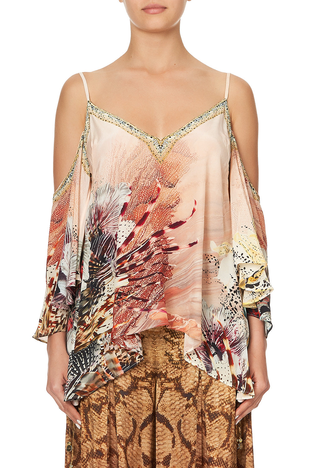 DROP SHOULDER STRAPPY BLOUSE COASTAL TREASURE