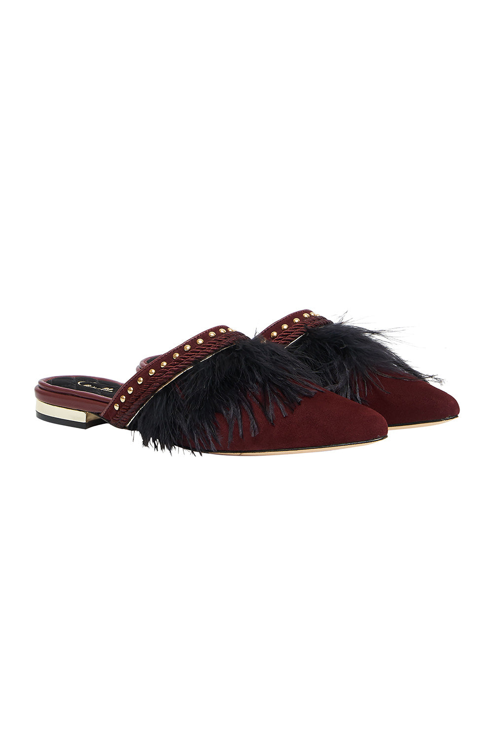 CAMILLA FEATHER SLIPPER BURGUNDY