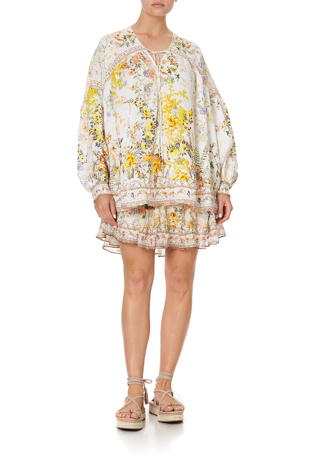 BLOUSON BLOUSE WITH NECK TIE IN THE HILLS OF TUSCANY