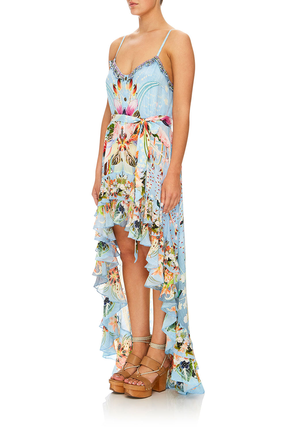 CAMILLA THE STILL ABYSS HIGH LOW BUTTON DOWN DRESS