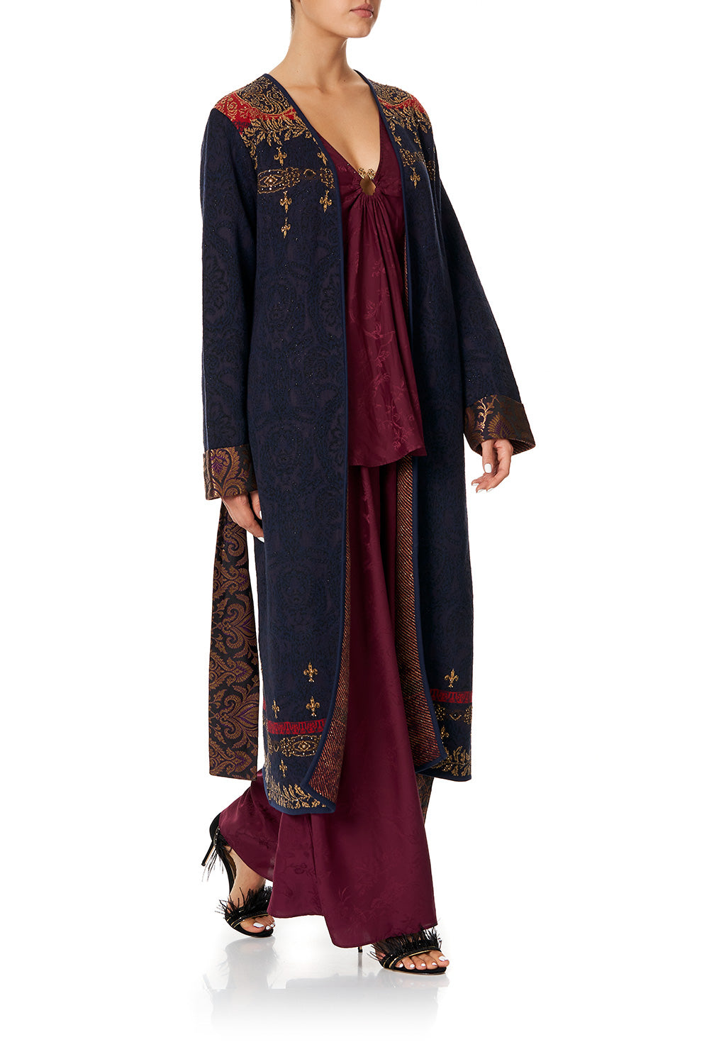 KNIT COAT WITH WOVEN DETAIL THIS CHARMING WOMAN