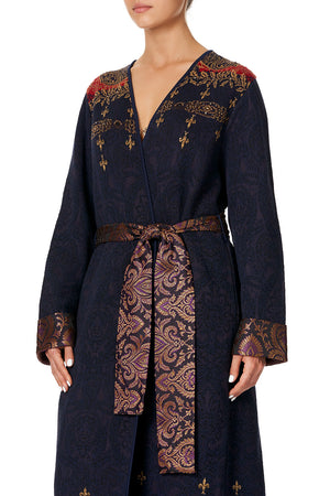 KNIT COAT WITH WOVEN DETAIL THIS CHARMING WOMAN