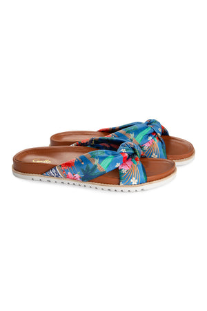 KNOTTED FOOTBED SLIDE FARAWAY FLORALS