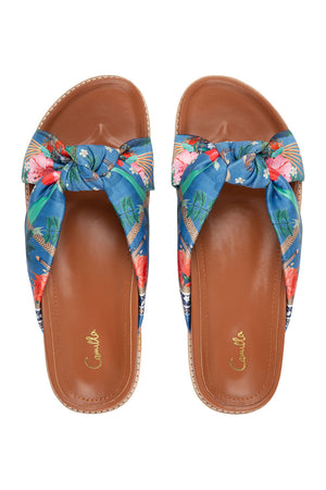 KNOTTED FOOTBED SLIDE FARAWAY FLORALS
