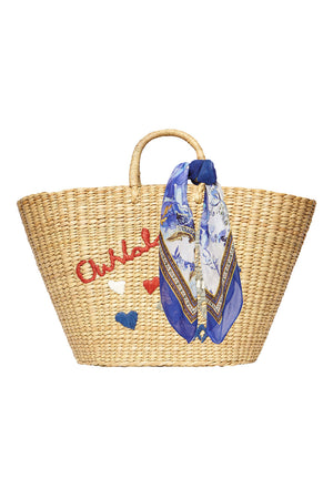 LARGE SEAGRASS BASKET PARIS EMBROIDERY