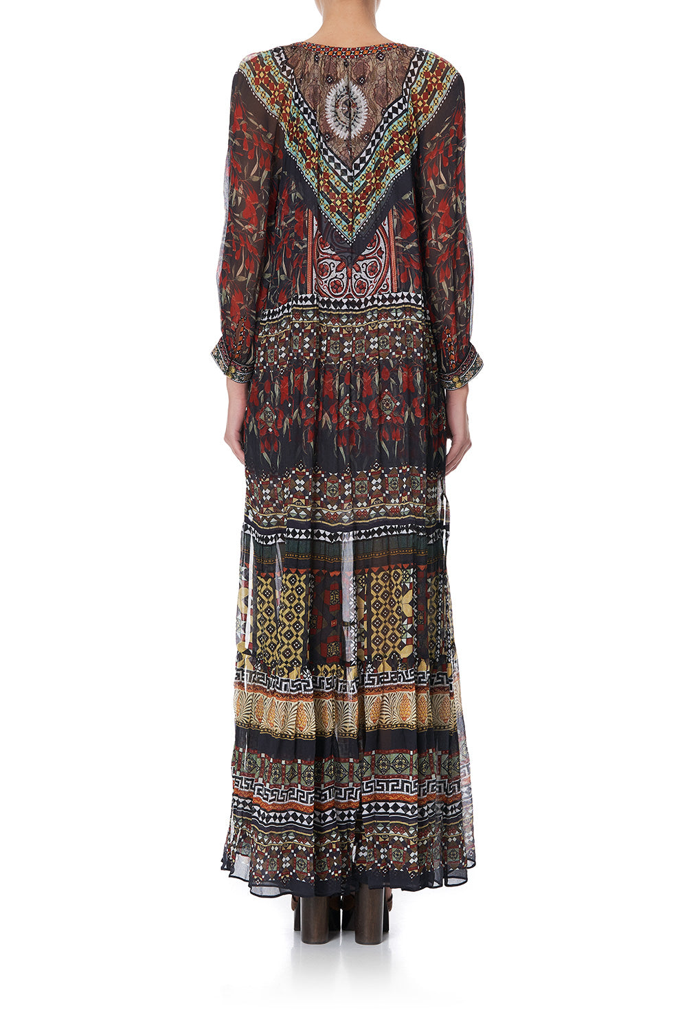 LONG GATHERED PANEL DRESS PAVED IN PAISLEY
