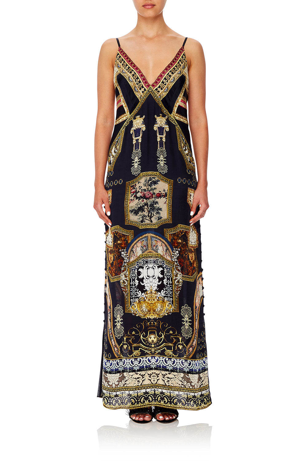 CAMILLA LONG GODET SLIP DRESS MIDNIGHT MEETING