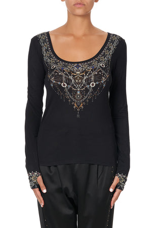LONG SLEEVE TOP WITH THUMBHOLE MIDNIGHT PEARL