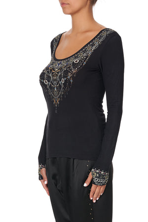 LONG SLEEVE TOP WITH THUMBHOLE MIDNIGHT PEARL